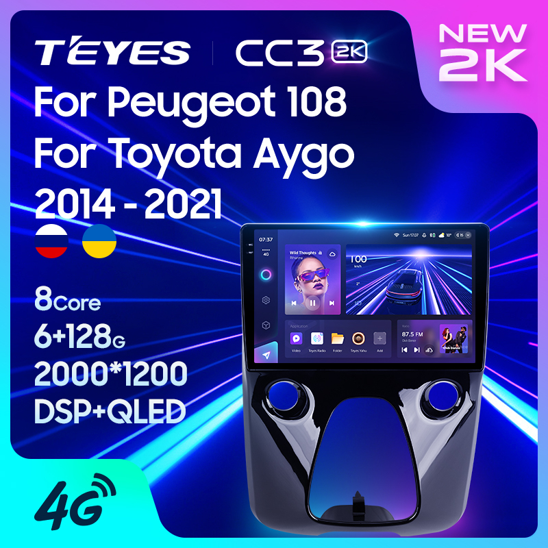 Teyes แผ่น dvd เครื่องเล่นมัลติมีเดีย วิทยุ CC3 2K สําหรับ Peugeot 108 Toyota Aygo B40 2014-2021 GPS Android 10 No 2din 2
