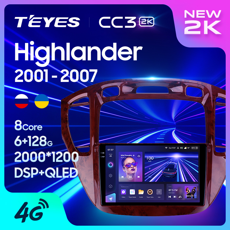 Teyes เครื่องเล่นมัลติมีเดีย วิทยุ CC3 2K GPS Android 10 No 2din 2 din สําหรับรถยนต์ Toyota Highlander 1 XU20 2001-2007