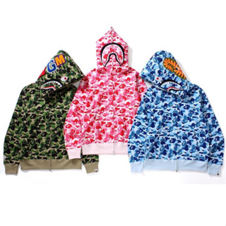 Bape เสื้อฮู้ด ผ้าฝ้าย พิมพ์ลาย มีซิป สําหรับทุกเพศ