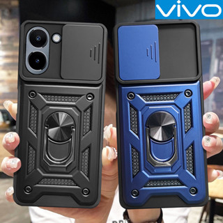 Vivo Y36 Y16 Y27 Y35 Y77 Y76 Y22S Y20S Y02 Y11 Y12 Y15 Y17 Y21 Y33S Y15S V27 Pro V25E V27E เคสโทรศัพท์เกราะแข็งกันกระแทกหรูหราพร้อมขาตั้งโลหะหมุน