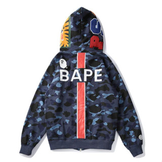 Bape เสื้อฮู้ด ผ้าฝ้าย พิมพ์ลาย มีซิป สําหรับทุกเพศ