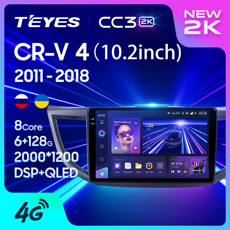 Teyes เครื่องเล่นมัลติมีเดีย วิทยุ CC3 2K GPS Android 10 No 2din 2 din dvd สําหรับ Honda CRV CR-V 4 RM RE 2011-2018