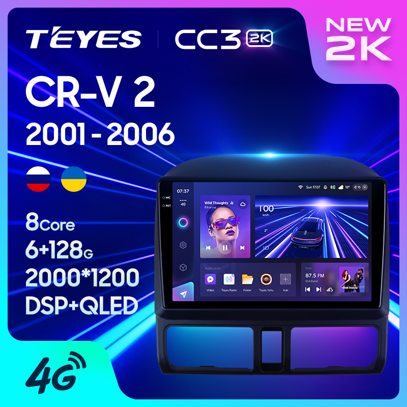 Teyes เครื่องเล่นมัลติมีเดีย วิทยุ CC3 2K สําหรับ Honda CR-V CRV 2 2001-2006 GPS Android 10 No 2din 2 din dvd