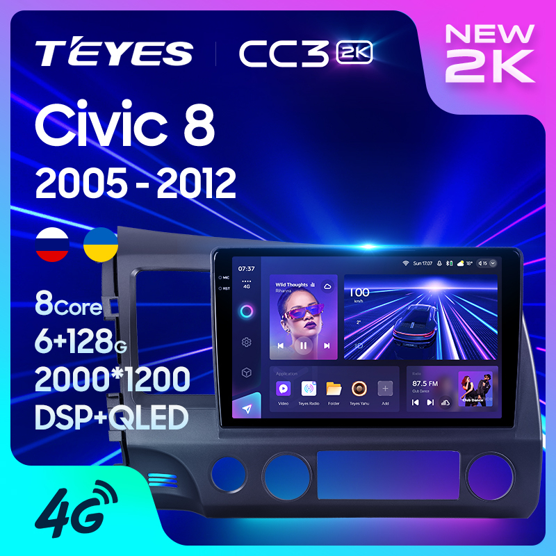 Teyes แผ่น dvd เครื่องเล่นมัลติมีเดีย วิทยุ CC3L CC3 2K สําหรับ Honda Civic 8 FK FN FD 2005-2012 GPS Android 10 No 2din 2
