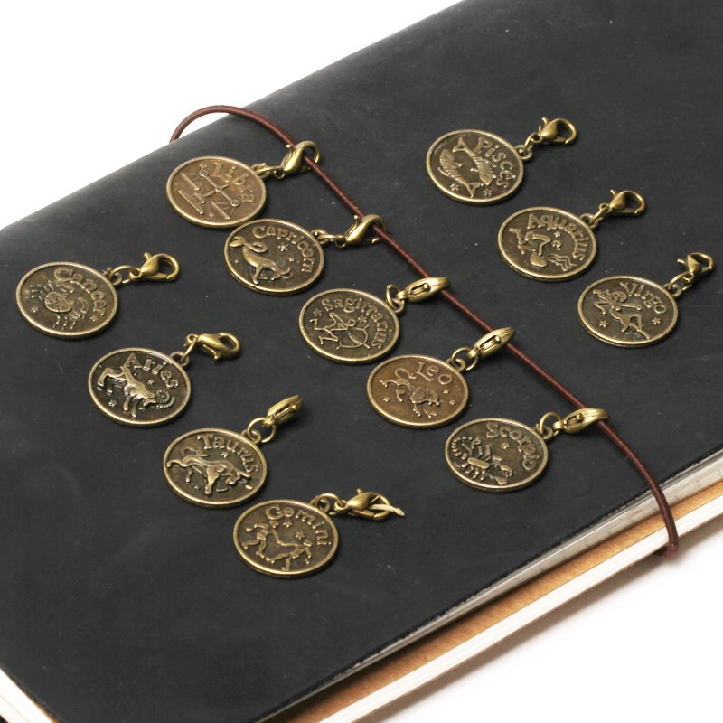 Vintage Travelers อุปกรณ์เสริมโน้ตบุ๊ค 12 Constellation จี้สําหรับ Midori Planner ตกแต่ง