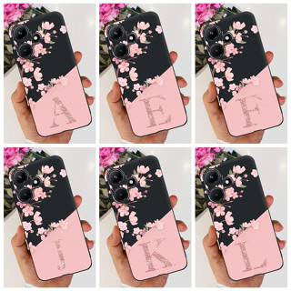 เคสโทรศัพท์มือถือ ซิลิโคนนุ่ม ลายดอกไม้ ตัวอักษร สําหรับ Infinix Hot 30i Hot 30 Play NFC X6835B X669 2023