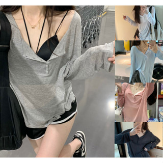 👚พร้อมส่ง👚เสื้อแขนยาว เสื้อยืดแขนยาว แบบบาง ป้องกันแดด ทรงหลวม แฟชั่นฤดูร้อน สไตล์ชาววัง สําหรับผู้หญิง