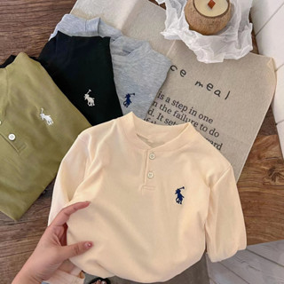 พร้อมส่ง เสื้อยืดโปโล แขนยาว สีพื้น สไตล์เกาหลี แฟชั่นฤดูใบไม้ผลิ และฤดูใบไม้ร่วง สําหรับเด็กผู้ชาย และผู้หญิง