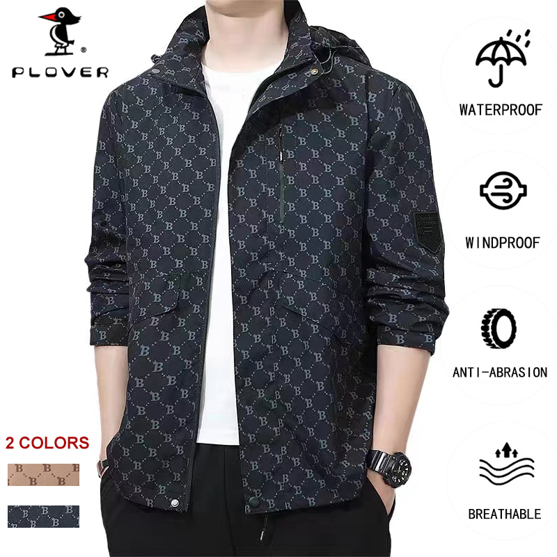 PLOVER แจ็คเก็ตสำหรับผู้ชาย Outdoor Windproof เสื้อกันหนาวกันฝน เสื้อกันหนาว Unisex แจ็คเก็ต Locomotive คอเต่า