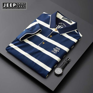 JEEP SPIRIT 1941 ESTD เสื้อโปโล คอปก ลายทาง แฟชั่นฤดูร้อน สไตล์นักธุรกิจ สําหรับผู้ชาย