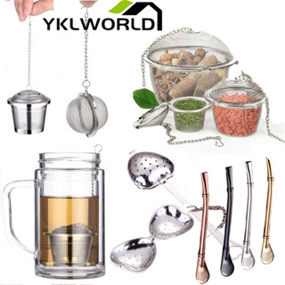 YKLWORLD หลอด หลอดชาสแตนเลส หลอดดูดน้ำ ช้อน ช้อนกรองชา ตาข่ายที่กรองสเตนเลสแบบใช้ซ้ำได้ ล็อกได้ ใช้กรองสมุนไพร เครื่องเทศ เครื่องปรุงรส ชงชาและกาแฟ