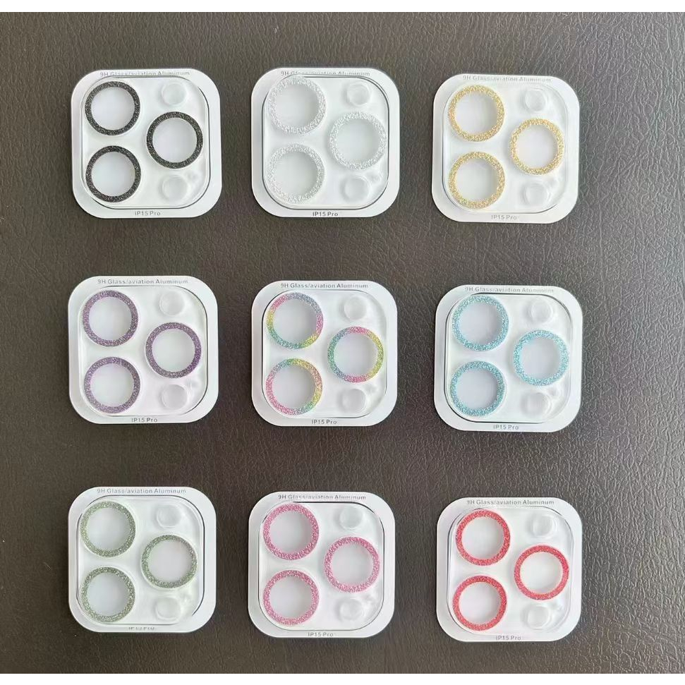 15 Pro Max Glitter 9H Tempsred Glass Screen Protector สําหรับ iPhone 16 15 14 13 12 11 Pro Max กลับเลนส์เต็มกล้องเลนส์ Protector