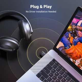 Ugreen เครื่องส่งสัญญาณบลูทูธ 5.3 พร้อมไมโครโฟนไร้สาย 3.5 มม. aptX สําหรับ PS4 PS5 Switch PC Earbuds