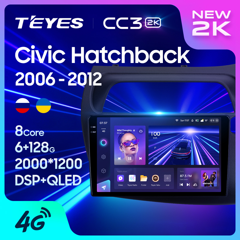 Teyes CC3 2K แผ่น dvd เครื่องเล่นมัลติมีเดีย วิทยุ GPS นําทาง สเตอริโอ GPS Android 10 No 2din 2 din สําหรับ Honda Civic Hatchback 2006-2012
