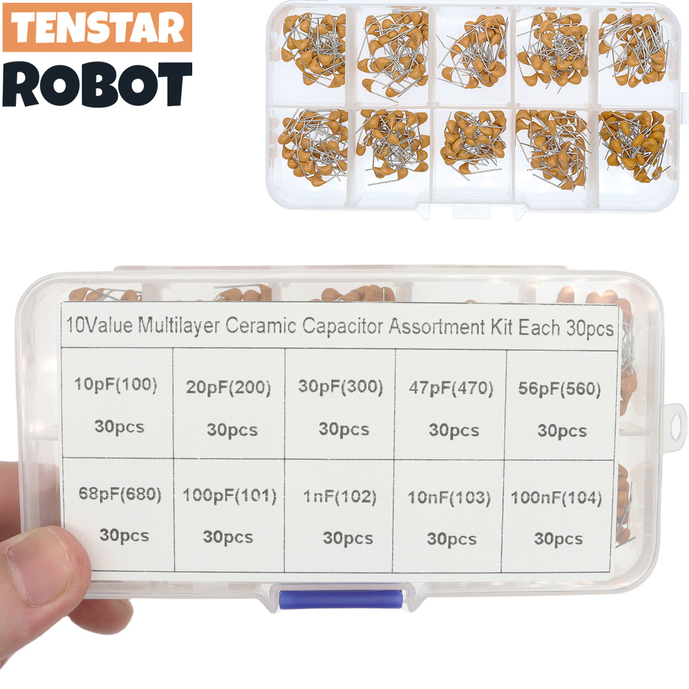 ชุดตัวเก็บประจุเซรามิก หลายชั้น 10value 50v 10pf 20pf 30pf 47pf 56pf 68pf 100pf 1nf 10nf 100nf 300 ช