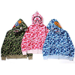 Bape เสื้อฮู้ด ผ้าฝ้าย พิมพ์ลาย มีซิป สไตล์ลําลอง สําหรับทุกเพศ