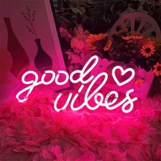 Good Vibes โคมไฟนีออน Led สีชมพู สําหรับตกแต่งบ้าน ห้องนอน งานแต่งงาน ของขวัญวันเกิด