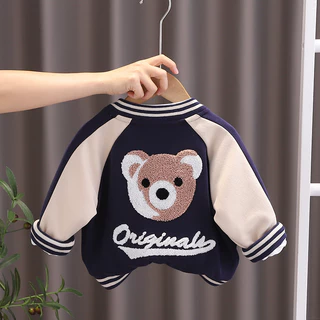 เสื้อแจ็กเก็ตกีฬาลําลอง ปักลายหมี แฟชั่นฤดูใบไม้ผลิ และฤดูใบไม้ร่วง สําหรับเด็กผู้ชาย และเด็กผู้หญิง อายุ 1 2 3 4 5 ปี