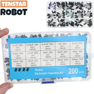 ชุดตัวเก็บประจุไฟฟ้าเรเดียล 15 ค่า 10V 16V 25V 50V 0.1uF-220uF 0.22uf 2.2uf 100uf 200 ชิ้นต่อล็อต
