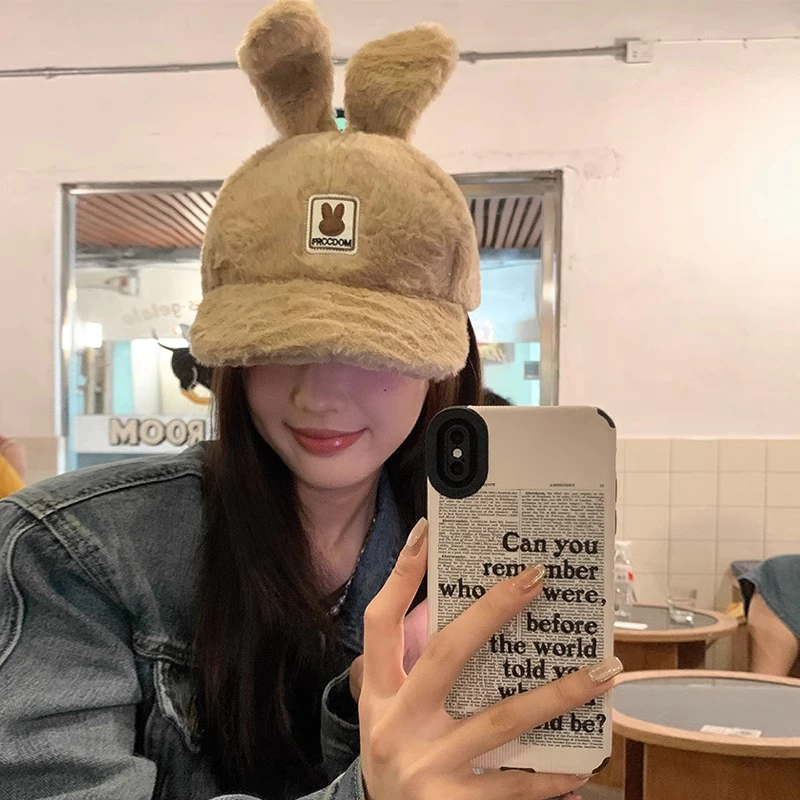หมวกเบสบอล ผ้ากำมะหยี่แต่งหูกระต่าย สำหรับผู้หญิง thumbnail 4