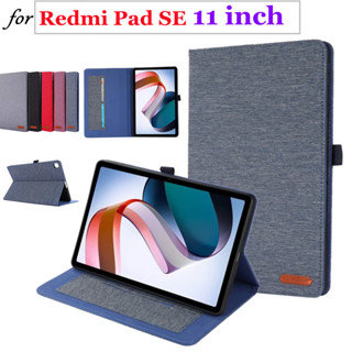 Fabric Pattern PU Leather Case For Xiaomi Redmi Pad SE Tablet Holder 11 Inch Stand Cover With Card Slots