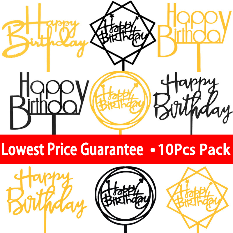 10 ชิ้น / เซต สุขสันต์วันเกิด เค้ก ท็อปเปอร์ สีชมพู ทอง อะคริลิค เค้ก ท็อปเปอร์ วันเกิด ปาร์ตี้ เค้ก ธง ตกแต่ง