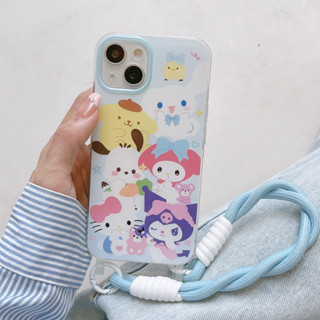 ใหม่ เคสโทรศัพท์มือถือ pc ลายการ์ตูนลูกสุนัขน่ารัก เต็มจอ พร้อมสายคล้องมือ สีฟ้า สําหรับ iPhone 15 Pro max 14Pro max case 15 Pro 13Pro max 12Pro max 14Pro 13Pro 12Pro 11 12 13 14 15 เคสแข็ง กรอบนิ่ม มือ