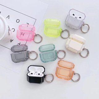 เคสหูฟัง TPU แบบใส ประดับเพชร กันกระแทก พร้อมตะขอ สําหรับ Apple AirPods Pro 1 2 3