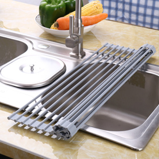 Helper HomeMall Over Sink Dish Rack Foldable Design Rustproof Nonslip Strong Metal Widely Used Roll Up Drying