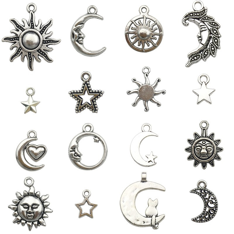 ยอดนิยมโบราณ Silver Plated Alloy Sun/Moon/Star DIY หลวม Charms Good เครื่องประดับอุปกรณ์เสริมจี้ 30 ชิ้น y16004