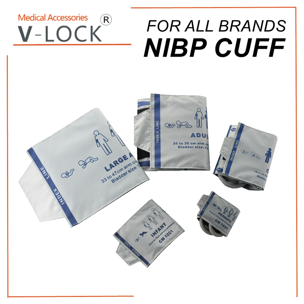 V-lock ความดันโลหิต Cuff Nibp Reusable ผู้ใหญ่ขนาดใหญ่เด็กผู้ใหญ่ Pediatric Neonate แขนหลอดเดียวใช้งานร่วมกับหลากหลายยี่ห้อผู้ป่วย Monitors 血压仪 Fred