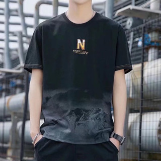 ใหม่ เสื้อยืดคอกลม แขนสั้น พิมพ์ลายไล่โทนสี สไตล์ฮ่องกง เรียบง่าย เหมาะกับฤดูร้อน สําหรับผู้ชาย นักเรียน