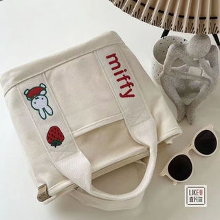 【จัดส่งจากประเทศไทย】🌼พร้อมส่ง🌼 กระเป๋าถือ ผ้าแคนวาส ปักลายกระต่ายน่ารัก สไตล์ญี่ปุ่น สําหรับใส่กล่องอาหารกลางวันแม่ และเด็ก