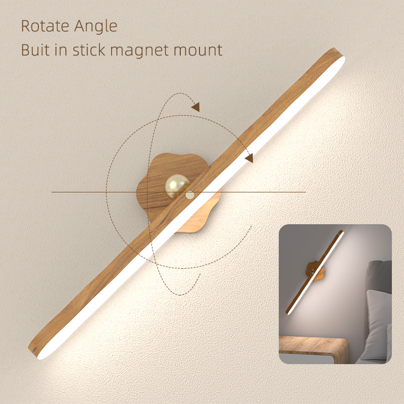 ไม้ Magnetic Touch Led Night Light Usb Type-C ชาร์จความสว่างกระจกปรับเติมแสงสำหรับตู้เสื้อผ้าห้องนอนโคมไฟข้างเตียง