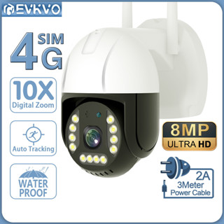 Evkvo กล้องวงจรปิดไร้สาย 4K 8MP ซูมได้ 10X ซิมการ์ด 4G PTZ IP WIFI กันน้ํา มองเห็นที่มืด มองเห็นที่มืด สําหรับบ้าน กลางแจ้ง