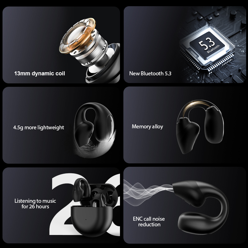 Monster Open Ear 200 หูฟังบลูทูธ IPX5 Waterproof Ear-Clip หูฟังไร้สายแบบสปอร์ต การลดเสียงรบกวน ENC 6D สเตอริโอ Bluetooth 5.3 หูฟัง with Mic