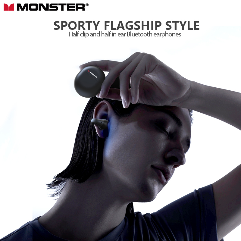 Monster Open Ear 200 หูฟังบลูทูธ IPX5 Waterproof Ear-Clip หูฟังไร้สายแบบสปอร์ต การลดเสียงรบกวน ENC 6D สเตอริโอ Bluetooth 5.3 หูฟัง with Mic