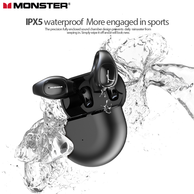 Monster Open Ear 200 หูฟังบลูทูธ IPX5 Waterproof Ear-Clip หูฟังไร้สายแบบสปอร์ต การลดเสียงรบกวน ENC 6D สเตอริโอ Bluetooth 5.3 หูฟัง with Mic