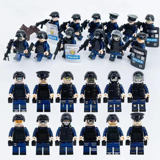 Blue SWAT ของเล่นตัวต่อฟิกเกอร์ทหารตํารวจ Ops 12 ชิ้น ต่อชุด