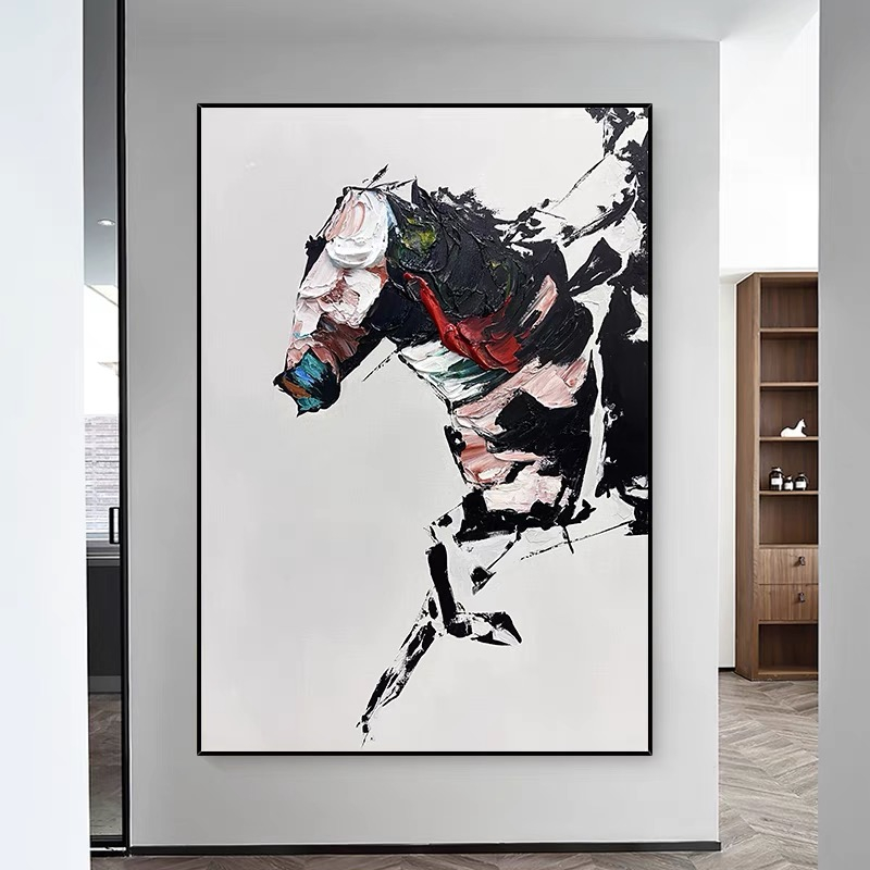 ภาพวาดจิตรกรรม รูปม้า ทางเข้า สามมิติ เพ้นท์มือ ของแท้ 100% สําหรับตกแต่งบ้าน ห้องนั่งเล่น