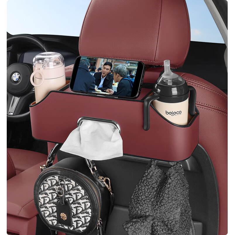 【พร้อมส่งจากไทย】กระเป๋าเก็บของในรถ หลังเบาะ หนังแท้ ที่วางโทรศัพท์+กล่องทิชชู่+ตะขอแขวน ของแต่งรถ จัดระเบียบรถ เหมาะสำหรับท่องเที่ยว