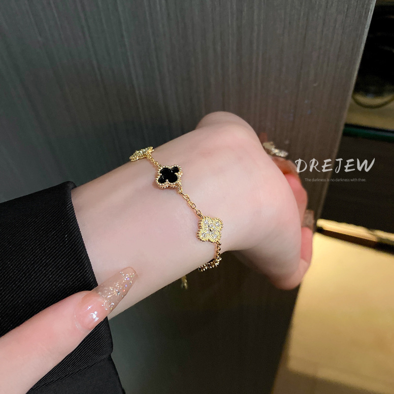 DREJEW สร้อยข้อมือ ทอง 18K จี้รูปดอกไม้ เรียบง่าย หรูหรา สไตล์เกาหลี
