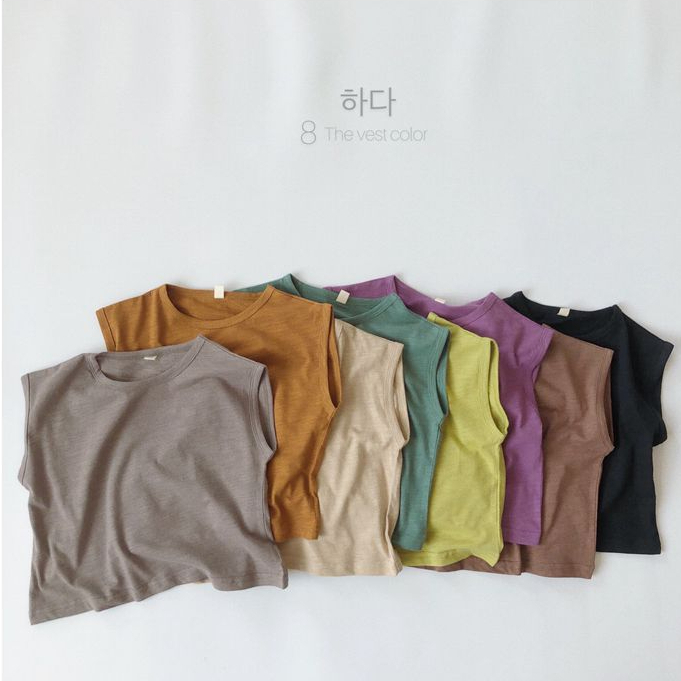 เสื้อกล้ามแขนกุด คอกลม ผ้าฝ้าย แบบนิ่ม สีพื้น สไตล์เกาหลี แฟชั่นฤดูร้อน สําหรับเด็กผู้ชาย และผู้หญิง