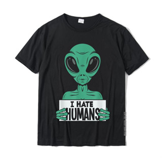 เสื้อยืด พิมพ์ลายเอเลี่ยน I Hate Humans Alien สําหรับผู้ชาย