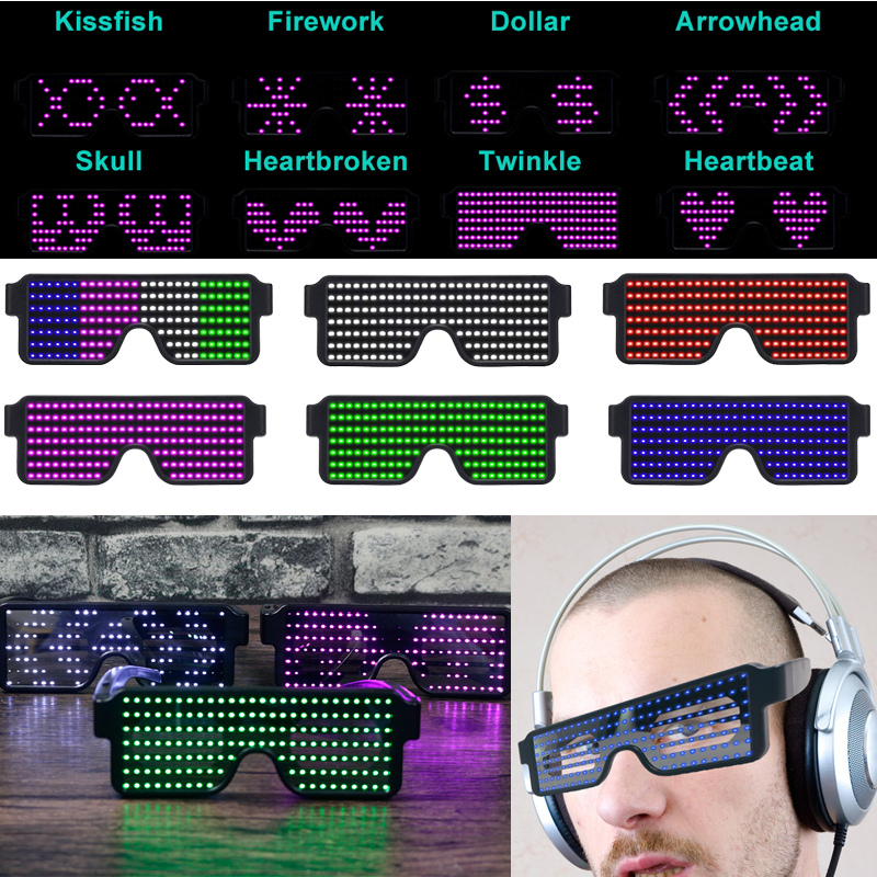 แว่นตาเรืองแสง LED ไดนามิก ชาร์จ USB พร้อมไฟนีออนกระพริบ 8 รูปแบบ สําหรับปาร์ตี้