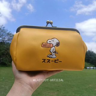 กระเป๋าสตางค์ กระเป๋าเครื่องสําอาง ขนาดใหญ่ จุของได้เยอะ ปักลายการ์ตูน Snoopy สีเหลือง