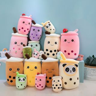 ตุ๊กตานุ่ม รูปชานม สตรอเบอร์รี่ ผลไม้น่ารัก ขนาด 24 ซม. สีชมพู