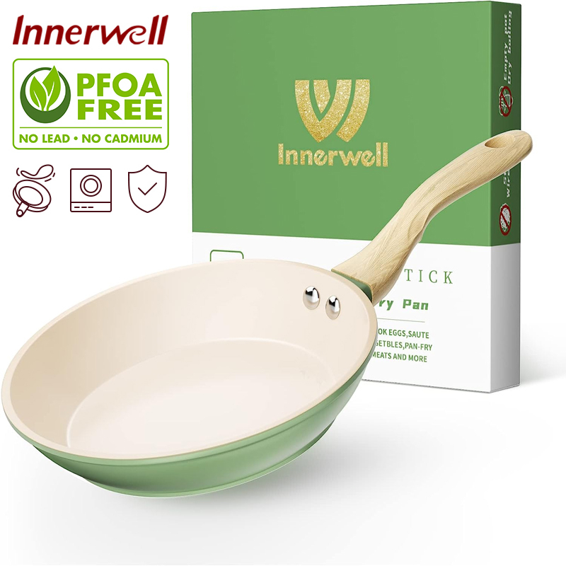 Innerwell กระทะทอด NonStick กระทะเซรามิกเพื่อสุขภาพ เคลือบสารกันติด เหมาะสําหรับทุกเตา - สีเขียว (20cm)