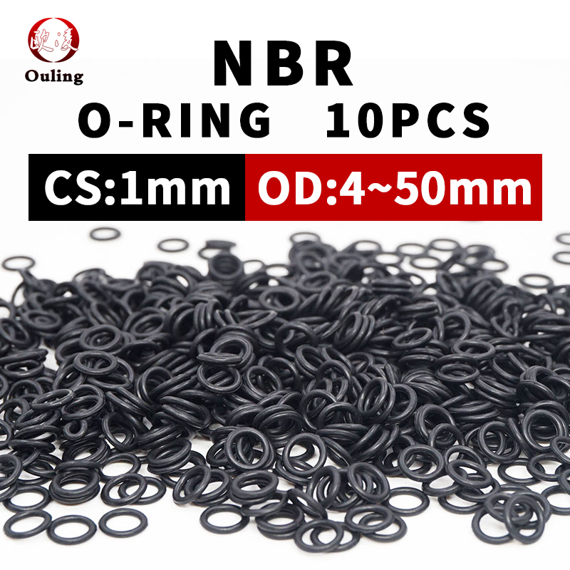 Ouling 10 ชิ้น/ล็อตยางไนไตรล์สีดํา NBR 60 CS 1 มม.ความหนา OD 4-50 มม.O แหวนปะเก็นยางกันน้ํา O-ring น้ํามันความต้านทานการสั่นสะเทือน Damping ทนต่อการสึกหรอ