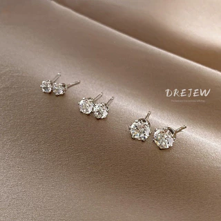 DREJEW ชุดต่างหูเข็มเงิน ประดับเพทาย ขนาดเล็ก สวยหรู แฟชั่นเรียบง่าย สไตล์เกาหลี สําหรับผู้หญิง 2